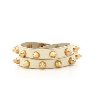 Cream Leather Spike Wrap Bracelet